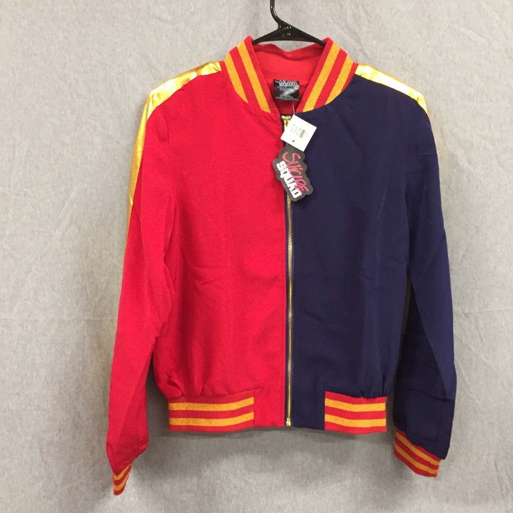 Suicide Squad Harley Quinn Property of Joker Bomber Jacket Red Blue Small NWT